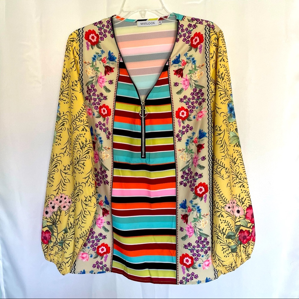 Miss look ladies zipper tunic shirt size M multi colored